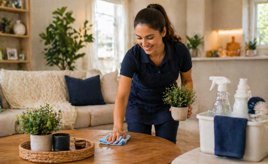 Professional cleaner caring for a home interior, representing trusted cleaning services in Mandurah.